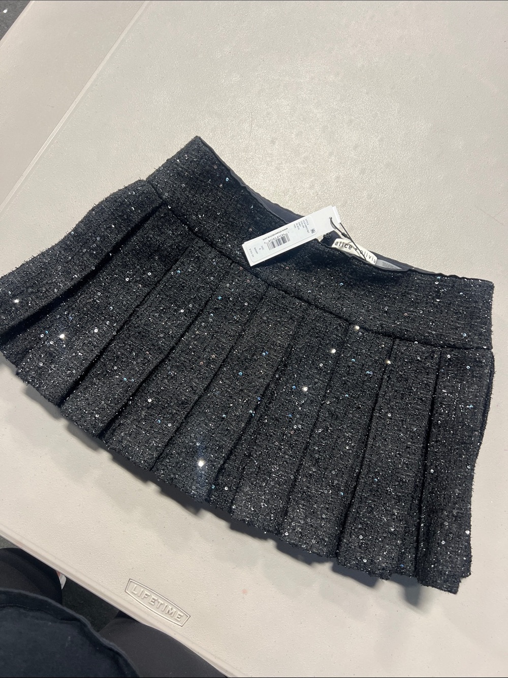Alice + Olivia Black Sparkle Pleated Mini Skirt with Sequin Detail